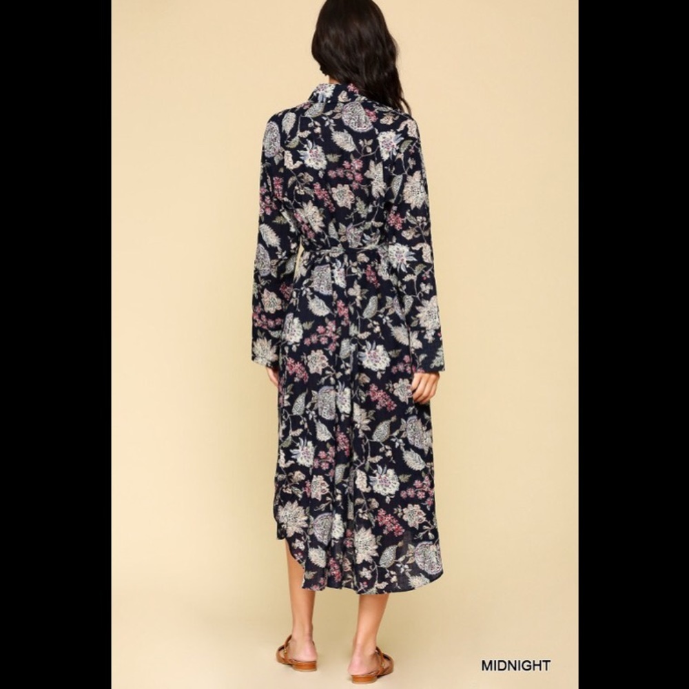Floral printed collared midi dress with ti… - Picture 10 of 11